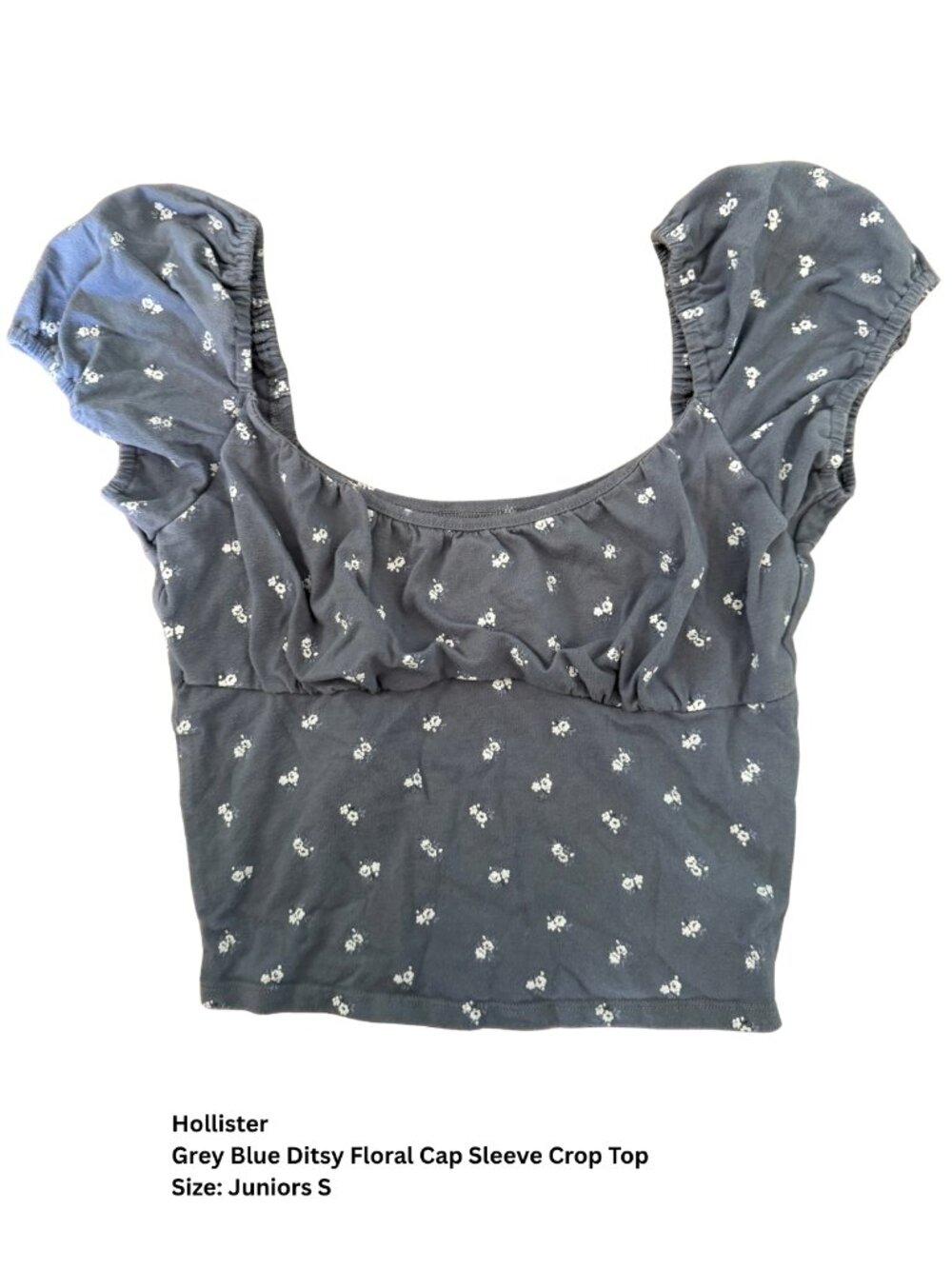 Hollister Grey Blue Ditsy Floral Cap Sleeve Crop Top, Junior S